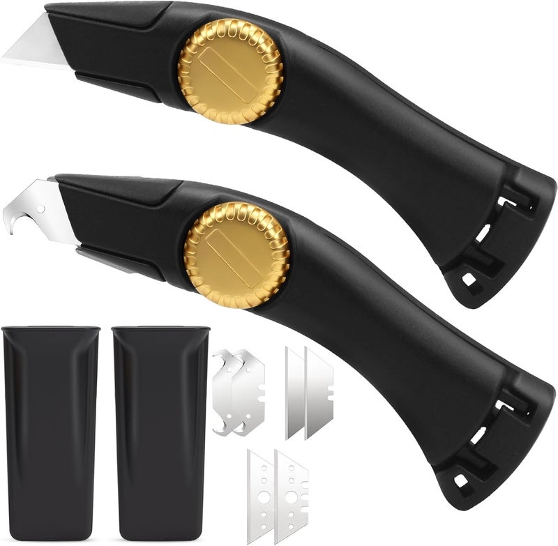 lizenoz 2PCS Black Fixed Blade Roofing Knife, Heavy Duty Utility Knife for Drywall, Vinyl, Carpet Cutting, Metal Roofing Tools with Portable Storage Sheath, Replacement Blades, Navajas para Roofing - Image 1